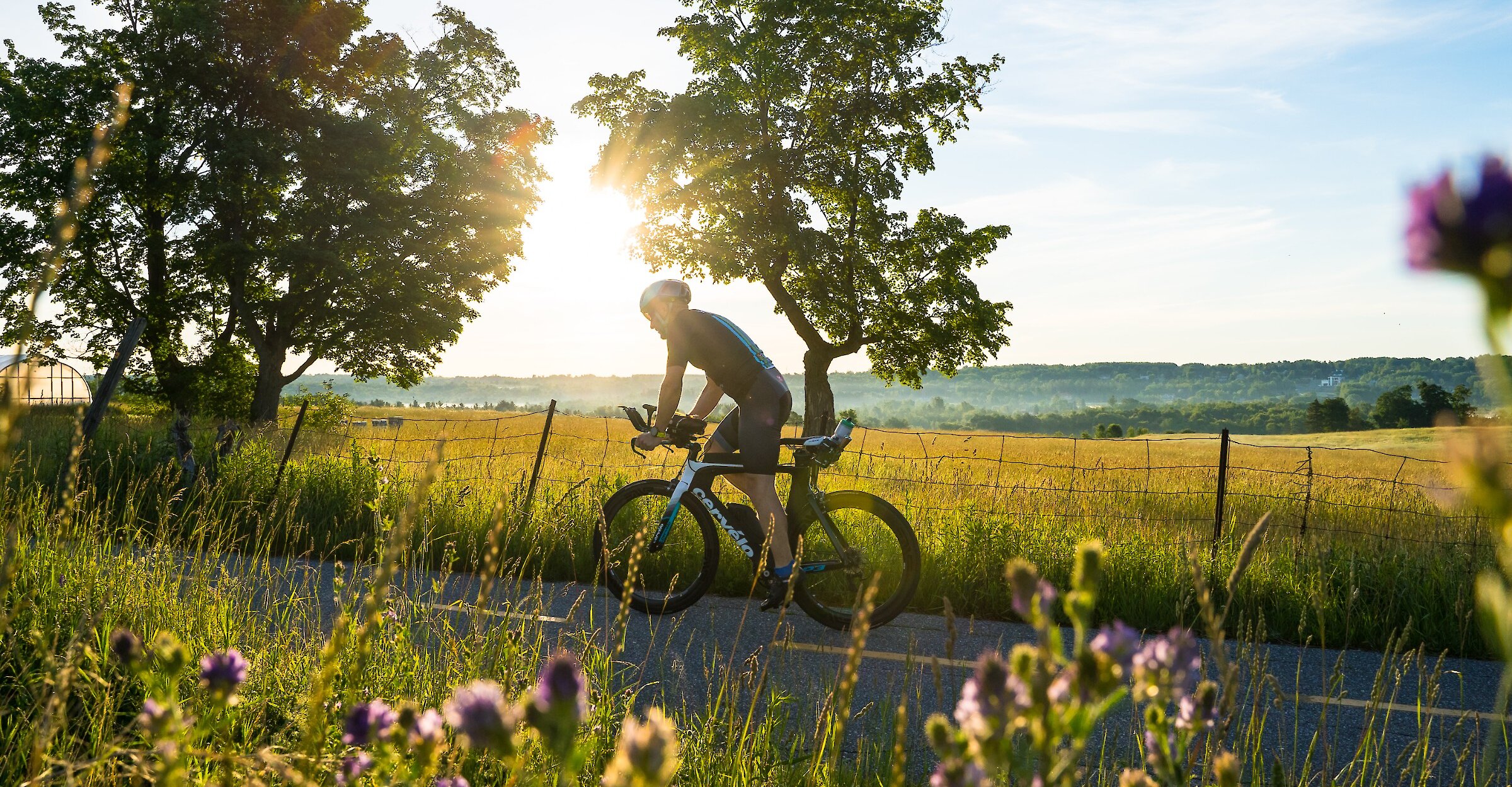 A cyclist in the Eastern Townships countryside